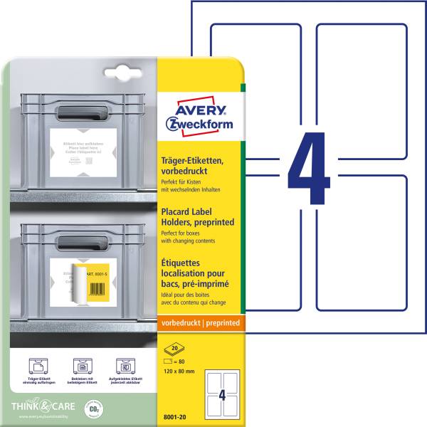 AVERY ZWECKFORM Träger-Etiketten 120x80mm 8001-20 hellgrau 80 Stk./20 Blatt