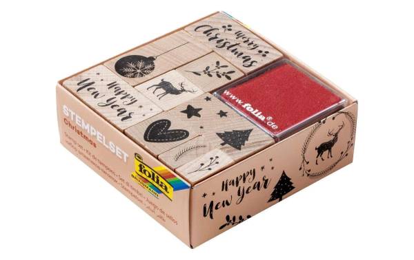 folia Motivstempel-Set "Christmas", aus Holz, 12-teilig
