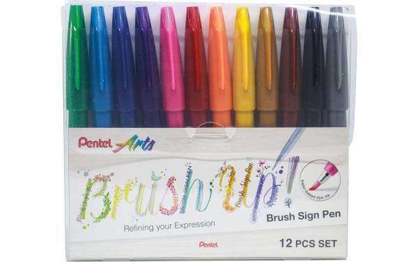 Brush Sign Pen 12 Farben, Etui PENTEL SES15C-1