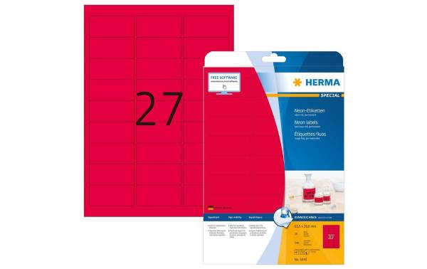 HERMA Universal-Etiketten SPECIAL, 63,5 x 29,6 mm, neon-rot