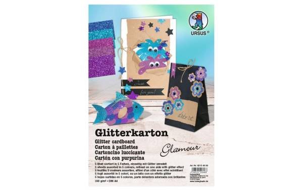URSUS Glitzerkarton Glamour A4, 330 g/m², 5 Blatt, Mehrfarbig