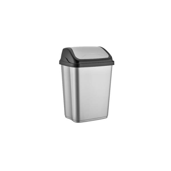 5 Liter Abfalleimer mit Schwingdeckel Silber / Schwarz