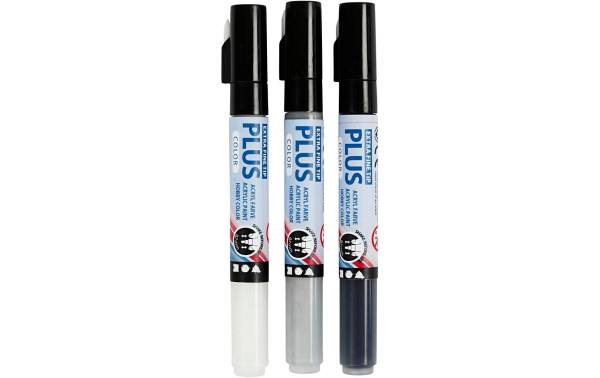 Creativ Company Acrylmarker Plus Color 0.7 mm 3er Set, Weiss/Grau/Schwarz