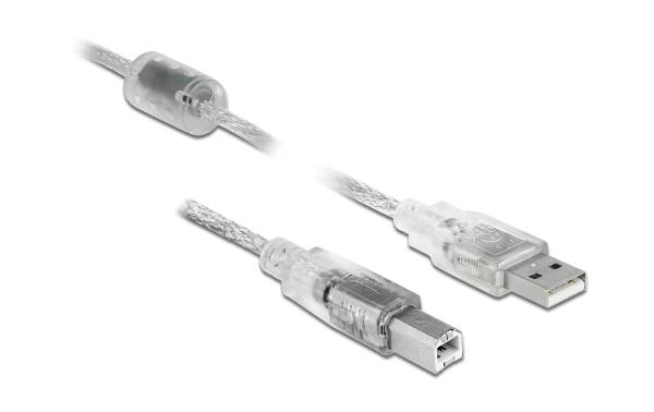 Delock USB 2.0-Kabel USB A – USB B 5 m, transparent