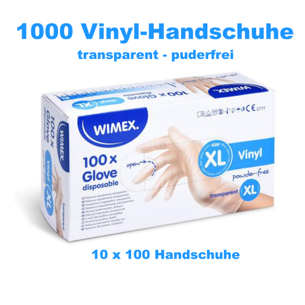 1000x Handschuh (Vinyl) ungepudert transparent `XL` – 10×100 Stück