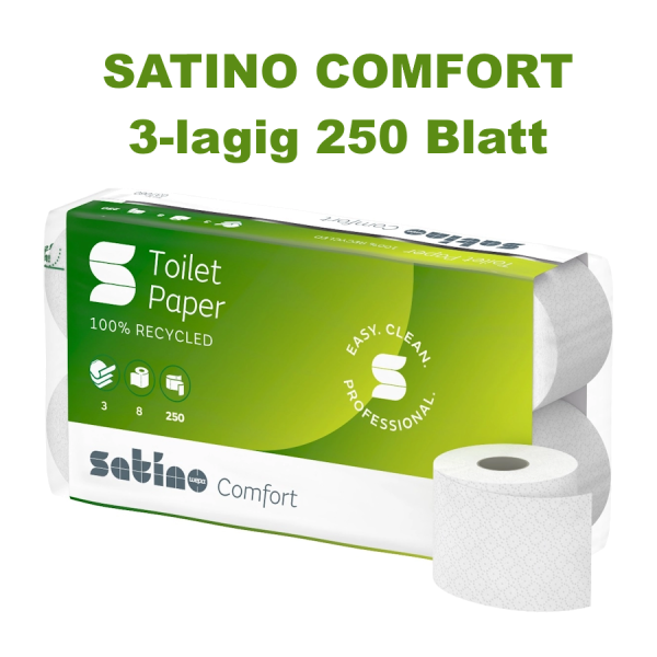 Satino Comfort Toilettenpapier 3-lagig Hochweiss – Pack à 8 Rollen