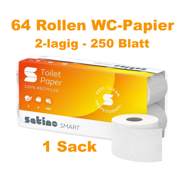 64x Satino Smart Toilettenpapier 2-lagig Weiss – 1 Sack à 8×8 Rollen