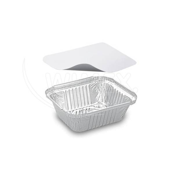 Schale (ALU) eckig 145 x 120 x 41 mm 470ml + Deckel – 5 Stück