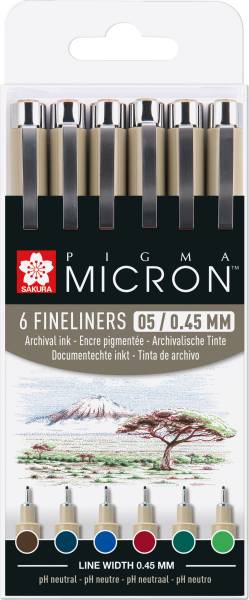 SAKURA Pigma Micron 05 Set 0.45mm POXSDK056B Erdfarbtöne 6 Stück
