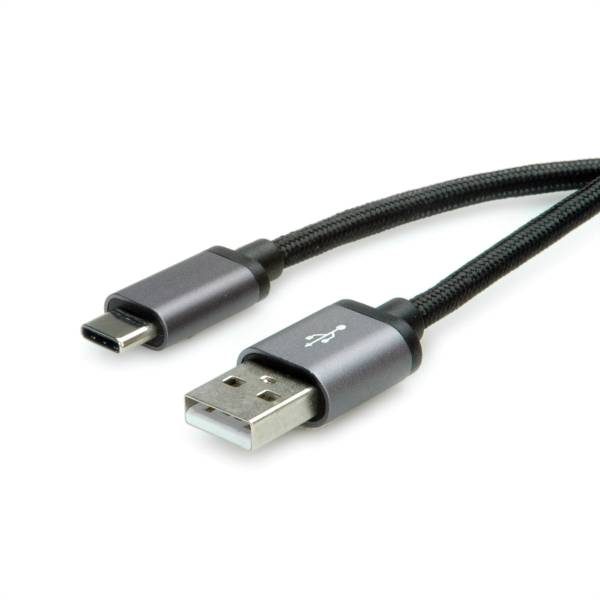 ROLINE USB-A-C, Datenkabel 11.02.9028 Black/Sil, ST/ST, USB 2.0 1.8m