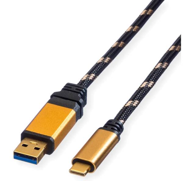 ROLINE USB-A-C, Lade &amp; Datenkabel 11.02.9013 Gold, ST/ST, 3.2 Gen2 1m