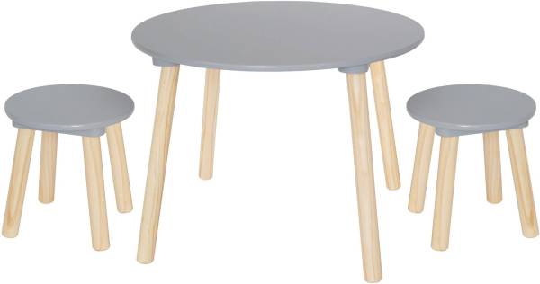 Runder Tisch inkl. 2Hocker grau, Höhe 42.5cm, U 59cm JABADABAD H13221