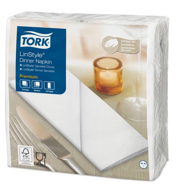 TORK-478145 Premium LinStyle Dinnerservietten Weiss 1/8-Falz –