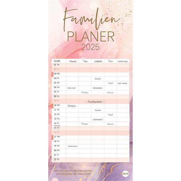 HEYE Familienplaner Watercolor 2025 23447+25 DE 21x45cm