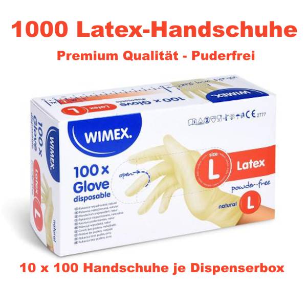1000x Handschuh (Latex) ungepudert natur `L` – 10×100 Stück