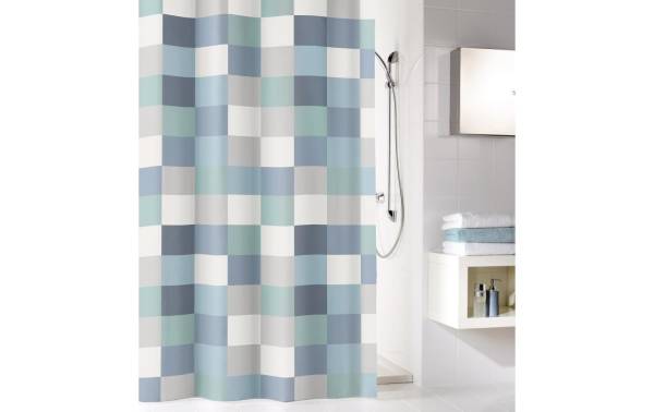 Kleine Wolke Duschvorhang Check 180 x 180 cm, Blaugrau/Grau/Weiss