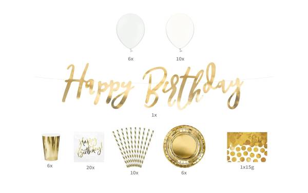 Partydeco Partyset Birthday gold 7-teilig, Gold