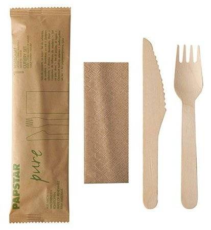PAPSTAR Besteck-Set 'pure', aus Birkenholz, 3-teilig