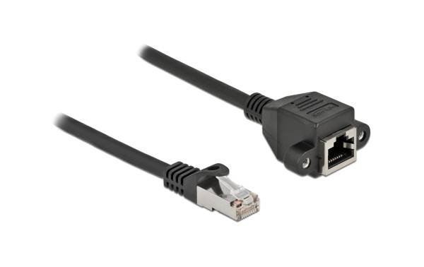 Delock Patchkabel Verlängerungskabel Cat 6A, S/FTP, 1 m, Schwarz