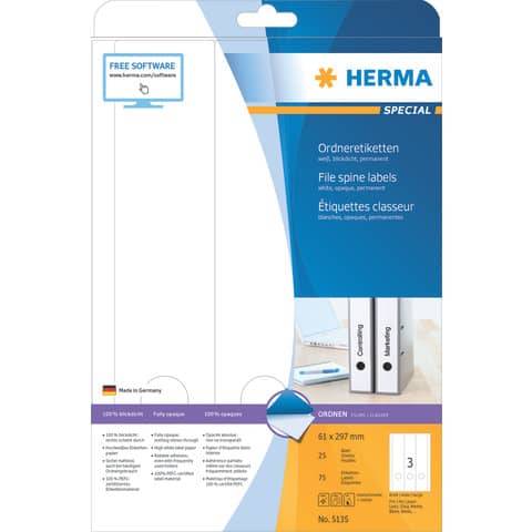 HERMA Ordnerrücken-Etiketten SPECIAL, 61 x 297 mm, weiß