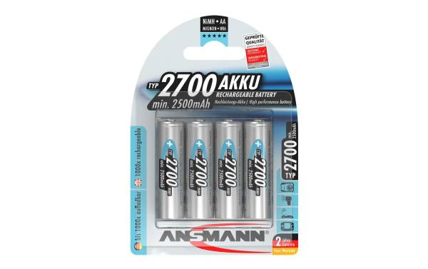 ANSMANN NiMH Akku Premium, Mignon AA, 2.700 mAh, 4er-Blister