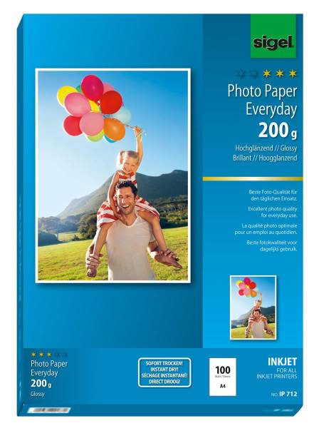 InkJet Photo Paper EverydayA4 200g glossy 100 Blatt SIGEL IP712