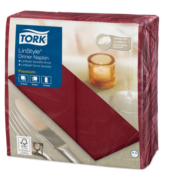 TORK-478148 Premium LinStyle Dinnerservietten Bordeauxrot 1/8-Falz –