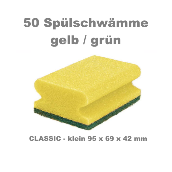 50 Stück Scheuerschwamm CLASSIC, 95×70 x42 mm, gelb/grün