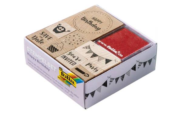 folia Motivstempel-Set "Happy Birthday", aus Holz, 11-teilig