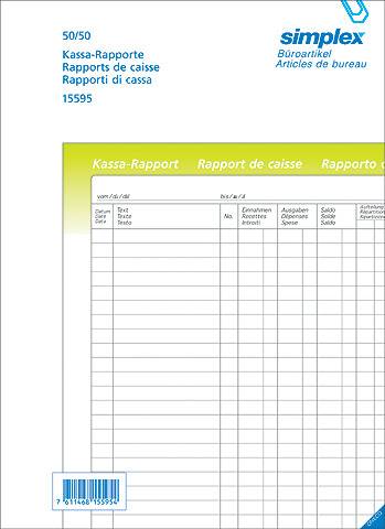 Kassa-Rapport A4 weiss 50x2 Blatt SIMPLEX 15595