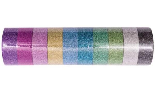 Rico Design Washi Tape Glitter bunt 1.5 cm x 5 m, Mehrfarbig, 10 Stück