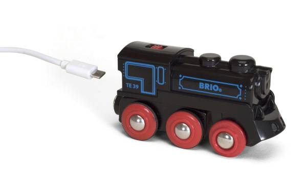 BRIO Eisenbahn Schwarze Akku-Lok mit Mini-USB