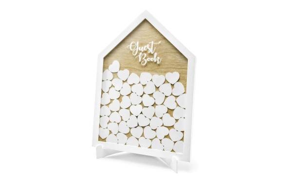 Partydeco Hochzeitsaccessoire Gästebuch mit 50 Herzen, Weiss/Braun