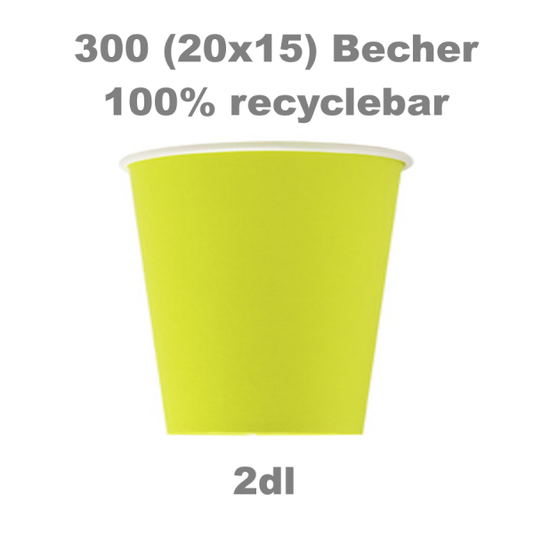 300 Trinkbecher Pappe 100% recyclbar 0,2l 75mm – lindgrün