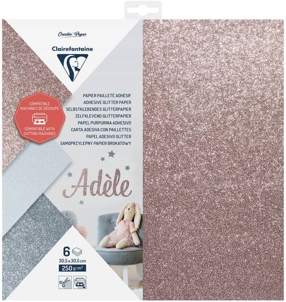 CLAIREFONTAINE Schneidepapier 30.5×30.5cm 95735C glitter, 250g 6 Blatt