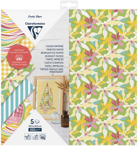 CLAIREFONTAINE Schneidepapier 30.5×30.5cm 95740C bedruckt, 200g 5 Blatt
