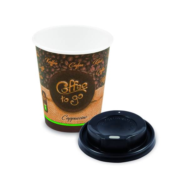 Pappbecher -Coffee to go- 80mm 280ml M: 0,2L,8oz + Deckel schwarz – 10 Stück