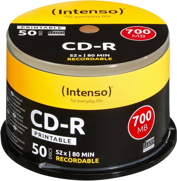 CD-R Cake Box 80MIN/700MB 52x Printable 50 Pcs INTENSO 1801125