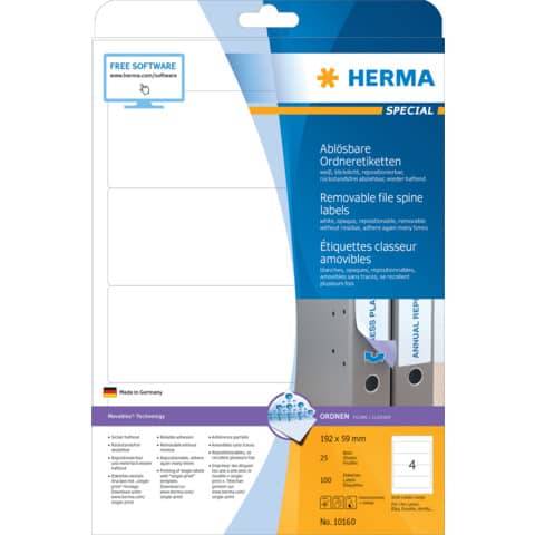 HERMA Ordnerrücken-Etiketten SPECIAL, 192 x 59 mm, weiß