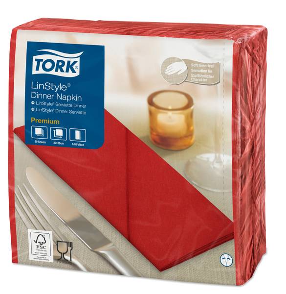 TORK-478149 Premium LinStyle Dinnerservietten Rot 1/8-Falz –