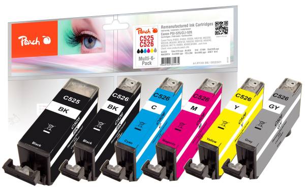 Peach Tinte PGI-525/CLI-526 Multi-6-Pack C, M, Y, BK