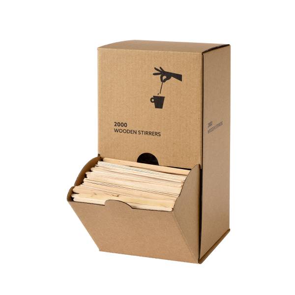 DUNI Holzrührstäbchen Spenderbox, 11cm BioPak – 1 Karton = 6 Spenderboxen à 2…