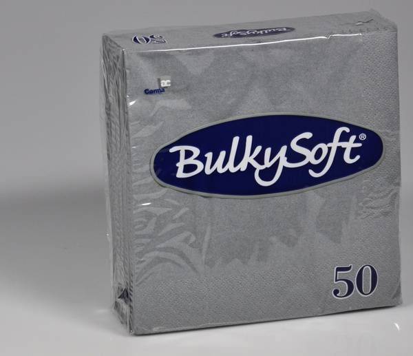 Servietten Bulkysoft, 2-lagig, 1/4 Falz, grau, 33x33cm - Karton à 24 Pack / Pack à 50 Servietten