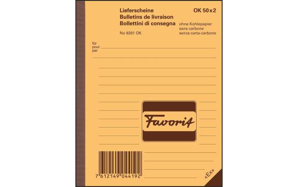 Lieferscheine D/F/I A6 rot/weiss 50x2 Blatt FAVORIT 8281OK