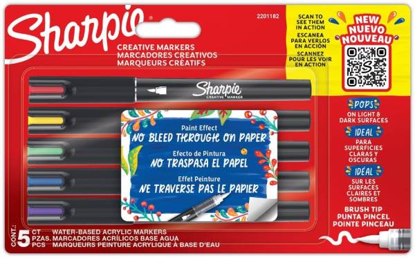Sharpie Kreativmarker ACRYLIC, Pinselspitze, 5er Blister