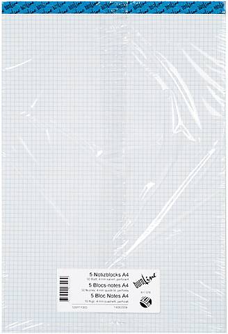 BÜROLINE Büroblock weiss A4 725263 kariert, 70g, 4mm 5 Stück