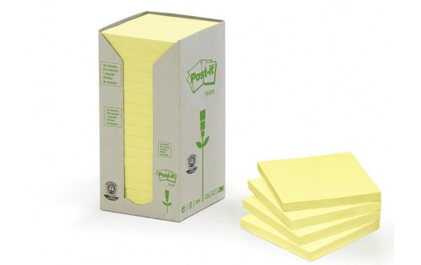 Post-it Haftnotizen Recycling, 76 x 76 mm, gelb