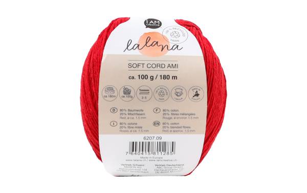 lalana Wolle Soft Cord Ami 100 g, Rot