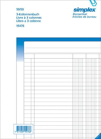 Kolonnenbuch A4 weiss/blau 50x2 Blatt SIMPLEX 15474