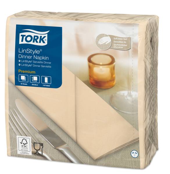 TORK-478146 Premium LinStyle Dinnerservietten Creme 1/8-Falz –